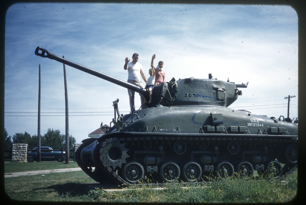 Camp Dodge - "our car in the back" - Keith Noel Gilchrist, Larry Alan Gilchrist, Linda Jean Gilchrist