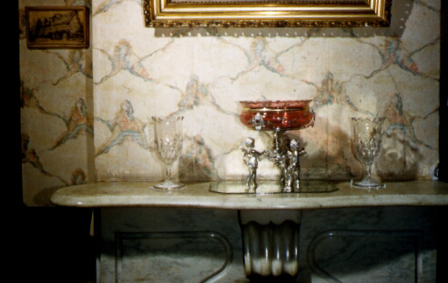Cranberry Dish - Dining Room Mantle