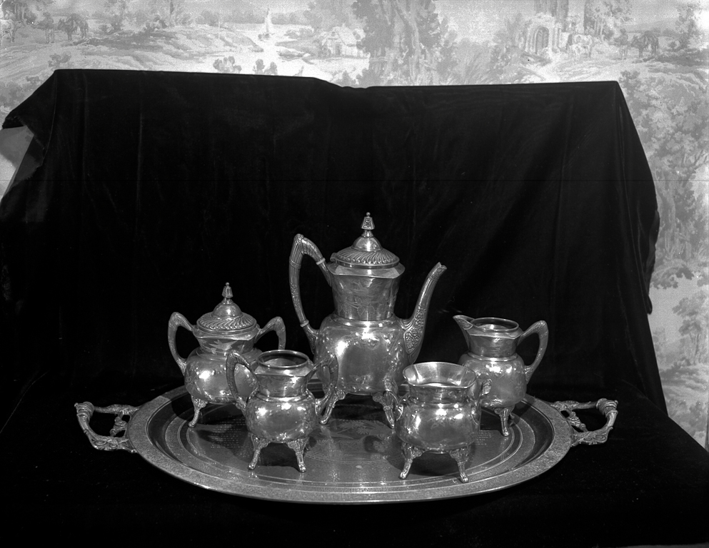 25th Wedding Anniversary -  The early settlers'<br />offering was a beautiful silver set of eight pieces on an elegant tray, on which are engraved the names of the contributors.