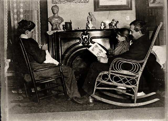 Helen, George and Annie in the library.